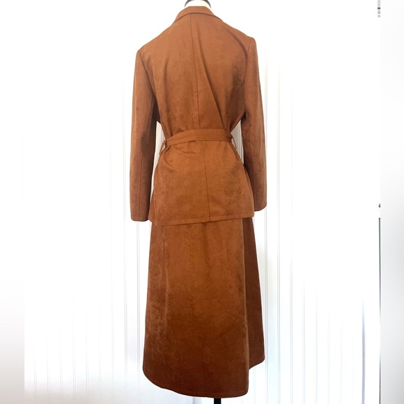 Vintage 70s Faux Suede Suit Matching Blazer and Midi Wrap Skirt Large Caramel - Picture 8 of 16